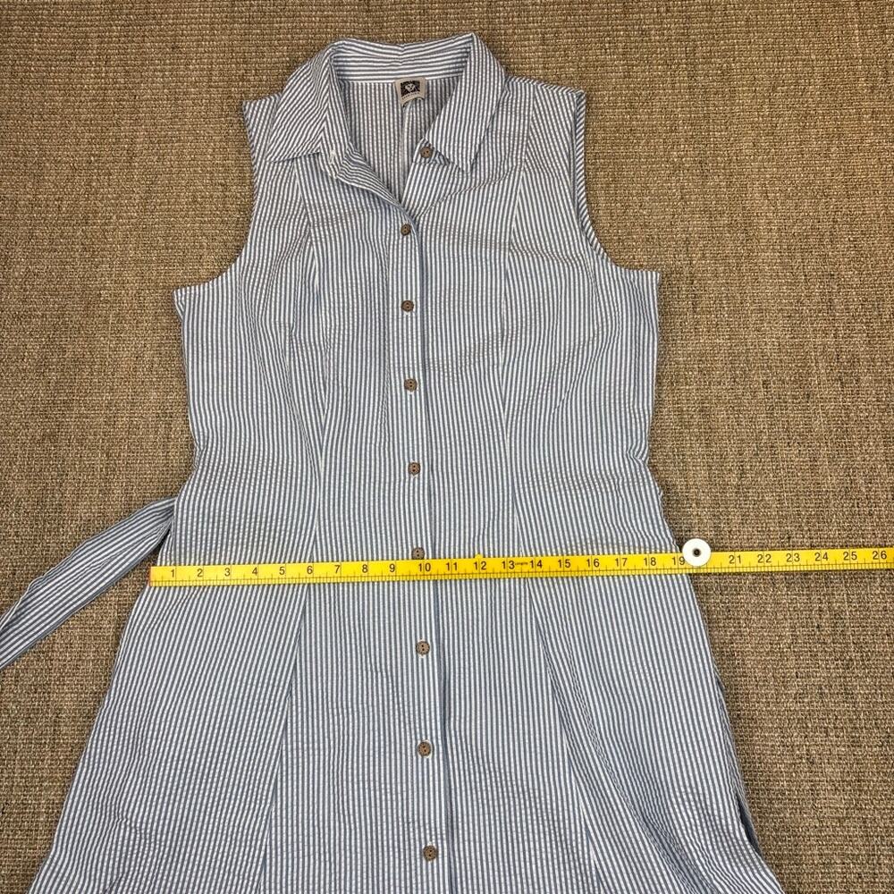 ๐ Anne Klein | Seersucker Midi Shirtdress | No Tag ~Size 8-10 | Blue & White - Picture 8 of 9